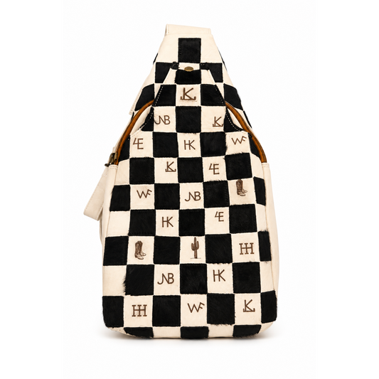 American Darling Women's Checkered Hair-On Leather Sling Bag
