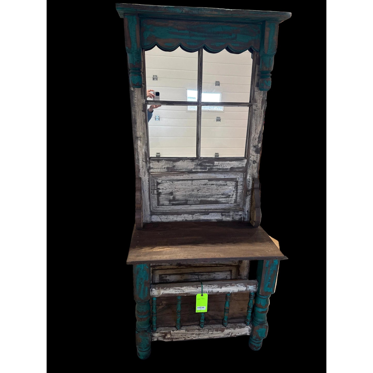 Wood Hall Tree Turquoise w/White 4 Mirrors - Irvine Tack & Western Wear