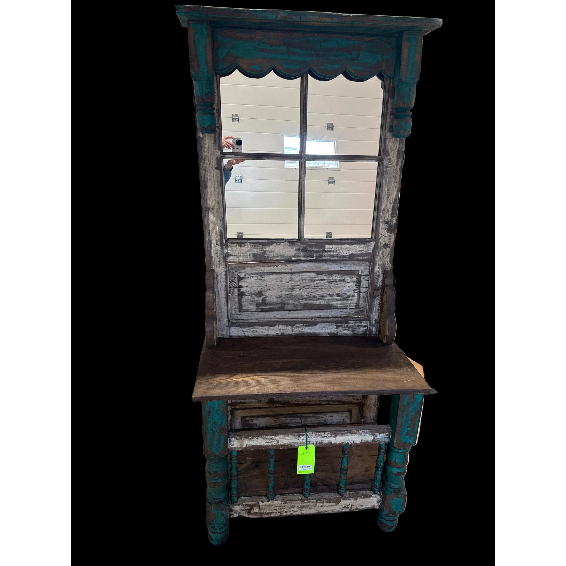Wood Hall Tree Turquoise w/White 4 Mirrors - Irvine Tack & Western Wear