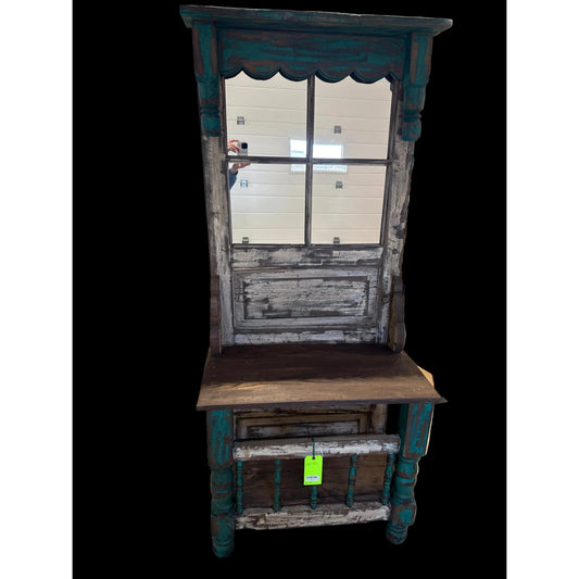 Wood Hall Tree Turquoise w/White 4 Mirrors - Irvine Tack & Western Wear