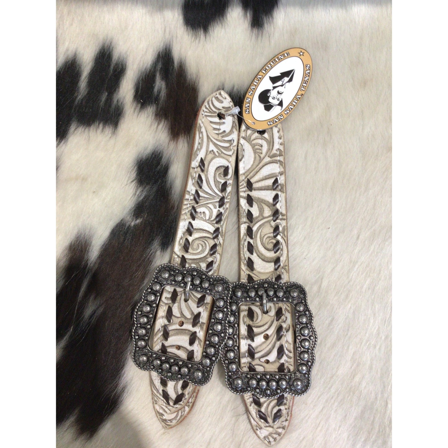 San Saba Wide Floral Print Spur Strap w/Buckstitch