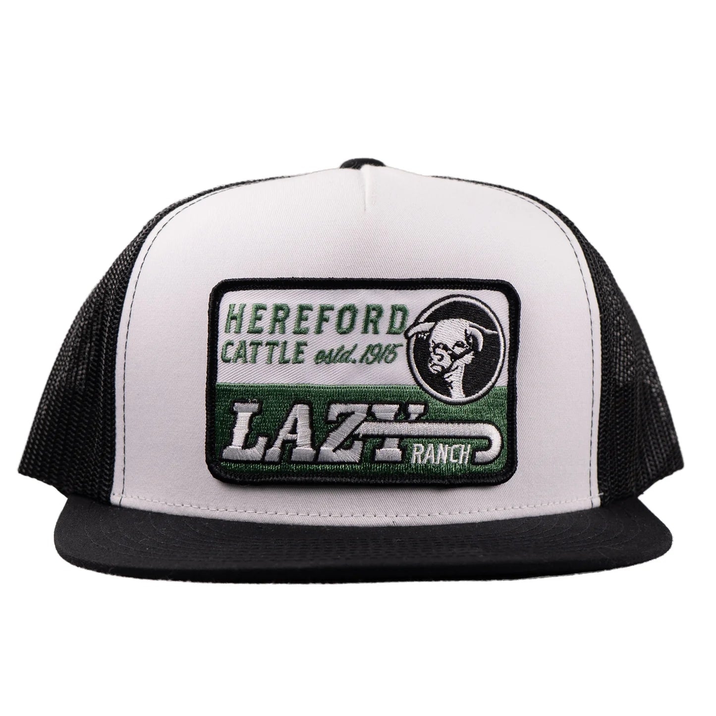 Lazy J Ranch Shafter Classic Five Panel Trucker Flat Brim Cap - White/Black