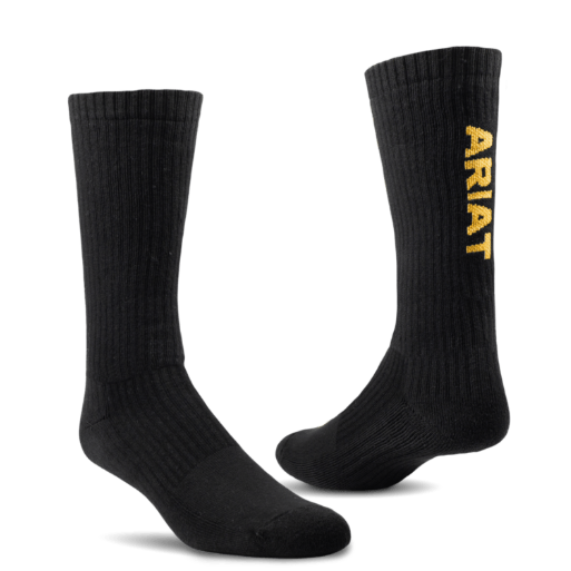 Ariat Unisex Work Premium Ringspun Cotton Mid Calf 3 Pair Socks - Black