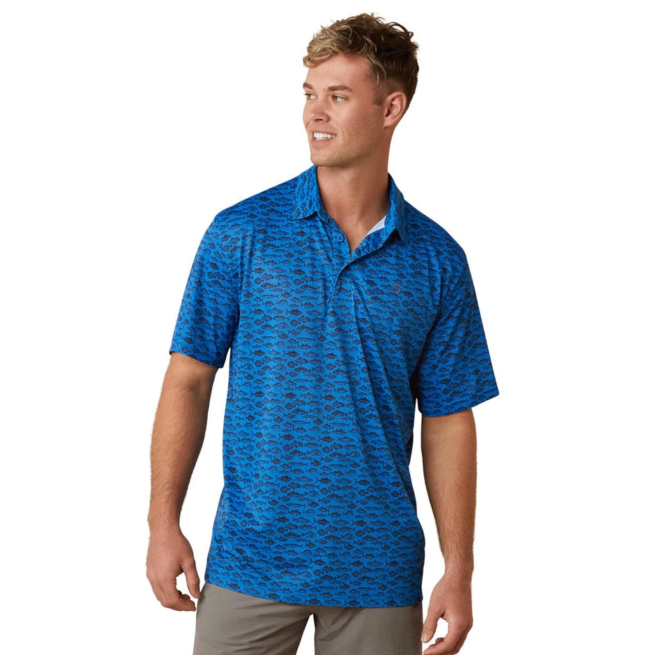 Ariat Men's All Over Print Polo - Cendre Blue