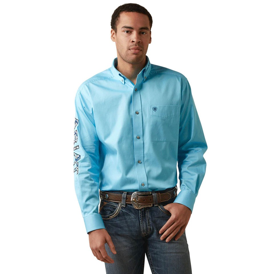 Ariat Men's Team Logo Twill Classic Shirt - Cenote Aqua