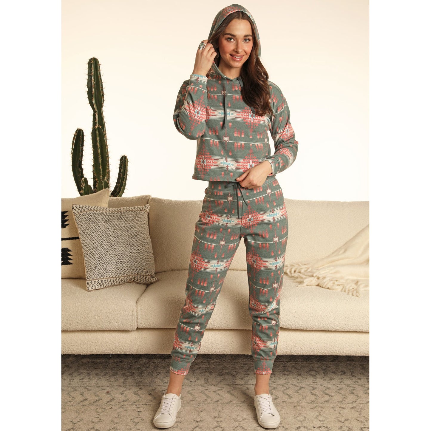 Range by RR Women's Green Aztec Print Joggers - Evergreen