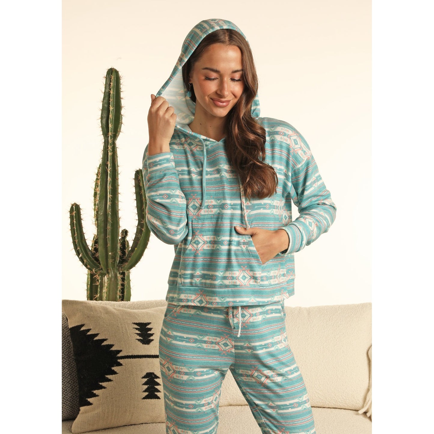 Range by RR Women's Aztec Print Hoodie - Turquoise