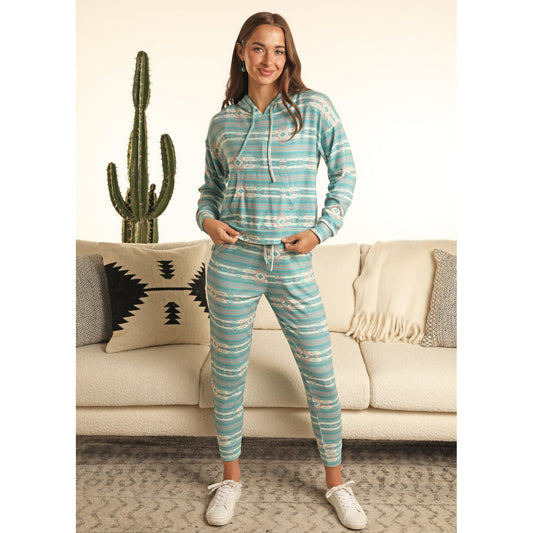 Range by RR Women's Aztec Print Hoodie - Turquoise