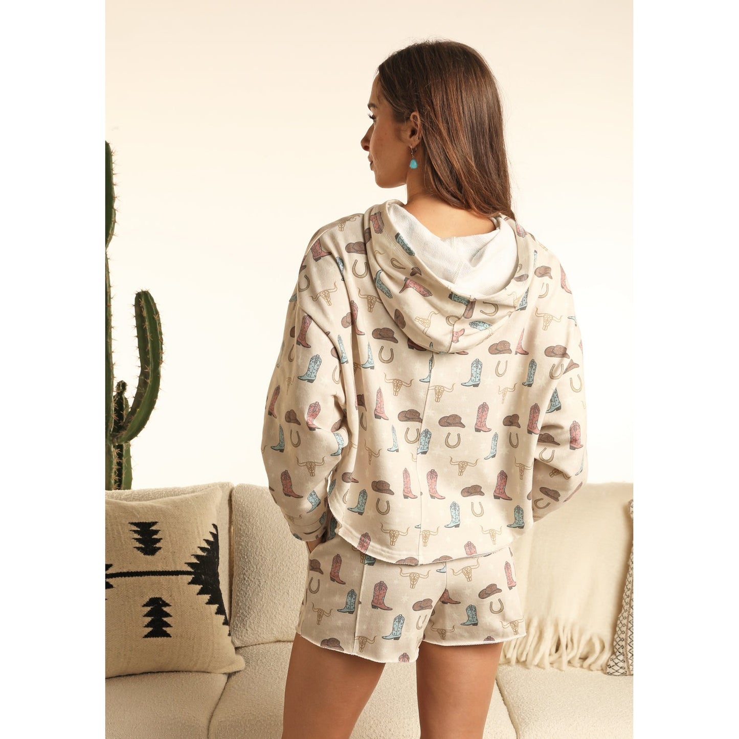 Range by RR Women's Cowgirl Print Oversized Hoodie - Cream