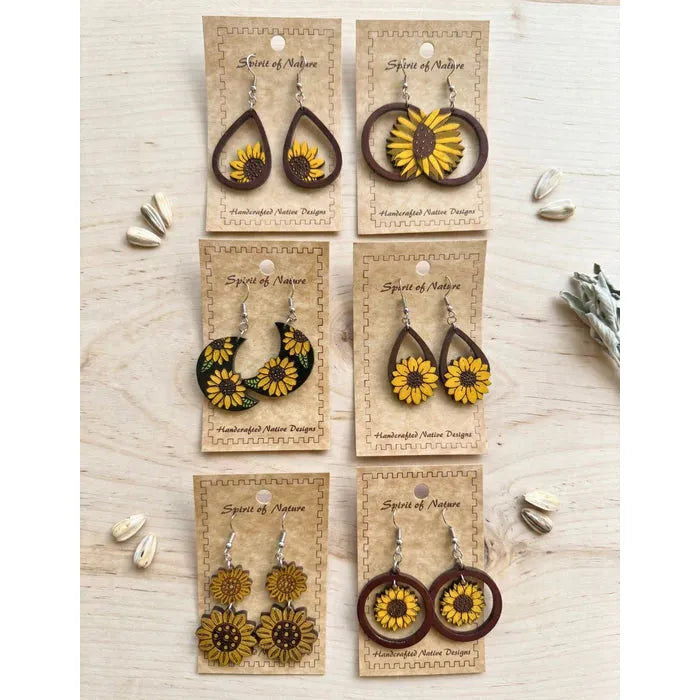 El Paso Wood LG Sunflower Earrings