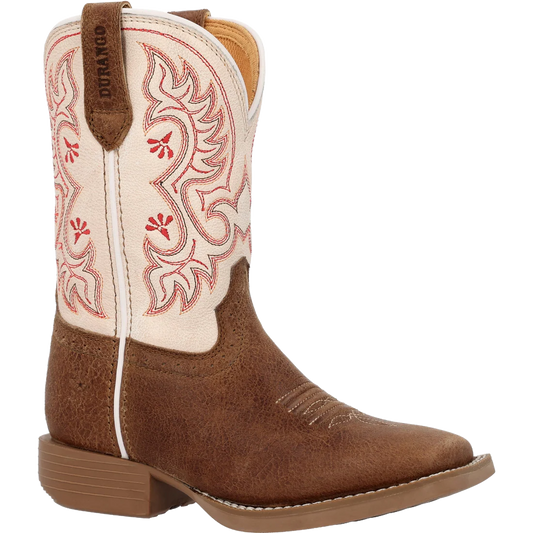 Durango Kids Shyloh 8" Square Toe Western Boot - Honey Tan/Metallic Peach
