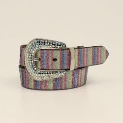 Angel Ranch Girl's Reversible Cactus Stripe Belt- Multicolored