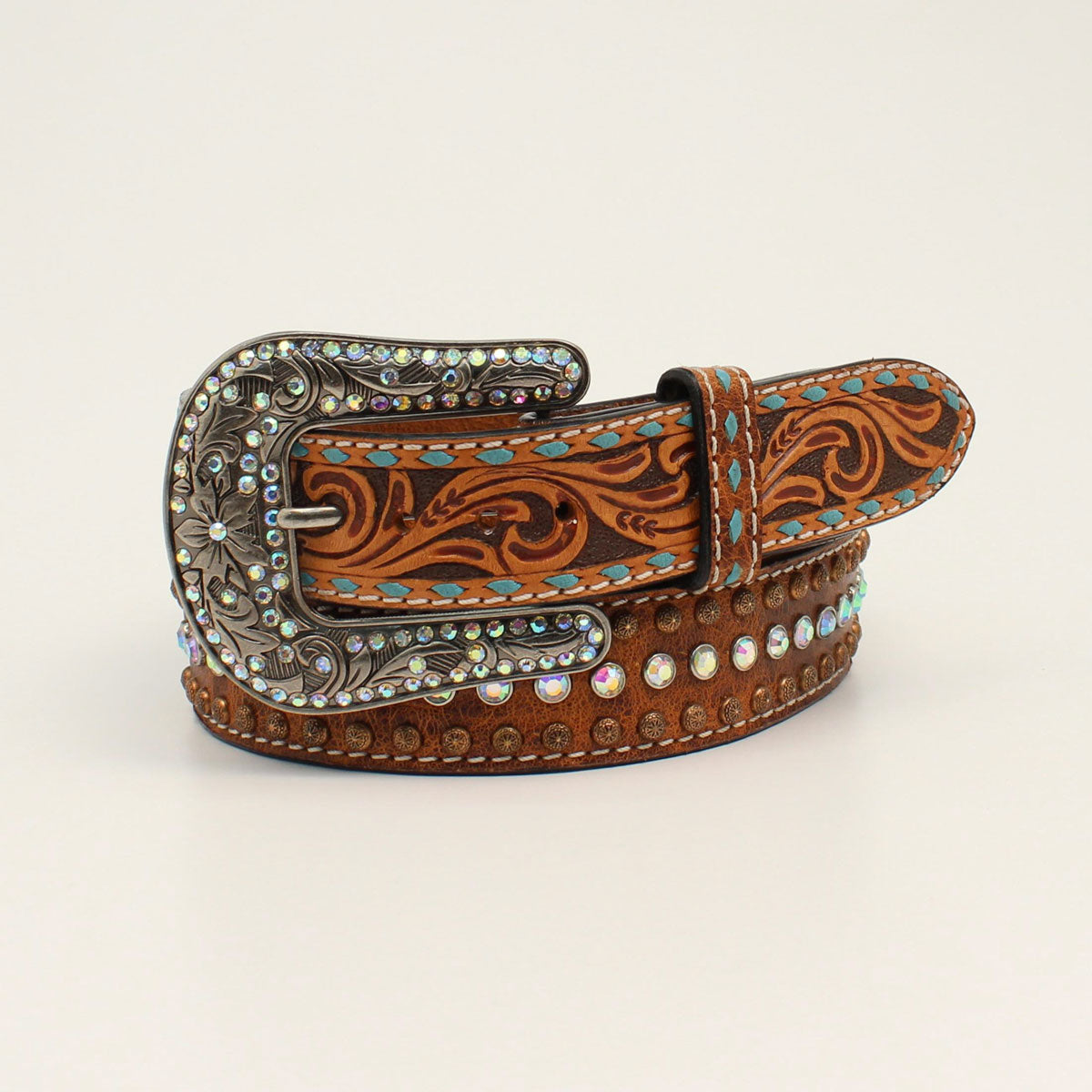 Angel Ranch Women's Tooled Feather Arrow Belt - Tan