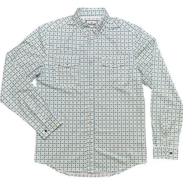 Ferrell Men's The Christian Long Sleeve Snap Shirt - White with Aqua