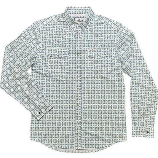 Ferrell Men's The Christian Long Sleeve Snap Shirt - White with Aqua