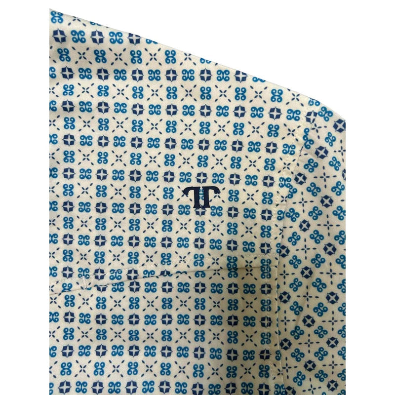 Ferrell Men's The Christian Long Sleeve Snap Shirt - White with Aqua