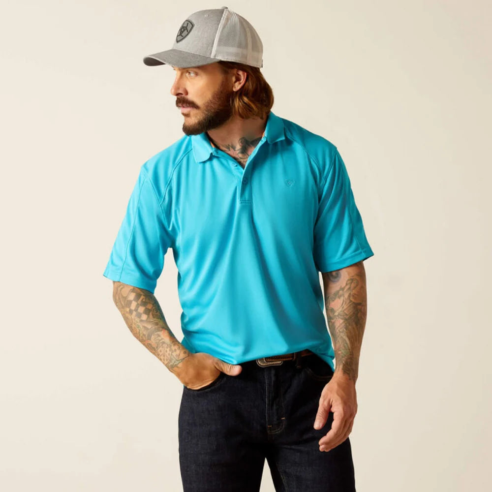 Ariat Men's Advanced Comfort Short Sleeve Polo Shirt - Turquoise Reef