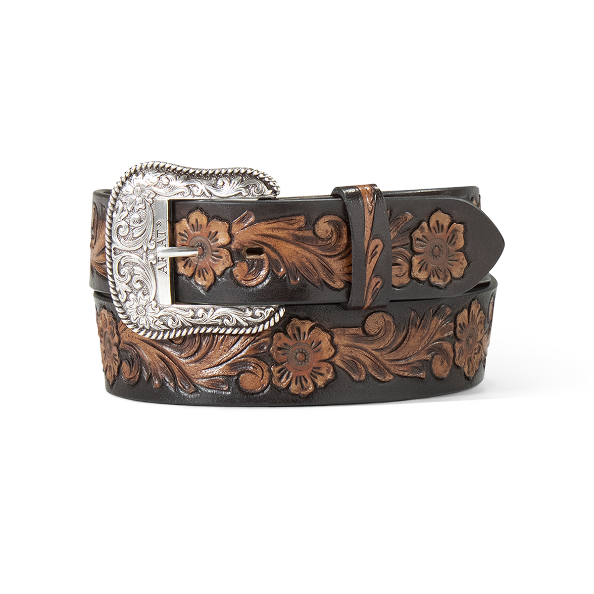 Ariat Women's Leather Hand Tooled Floral Belt - Black/Brown