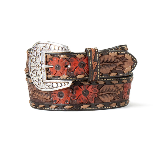 Ariat Women's Leather Tapered Floral Hibiscus Belt - Brown/Black