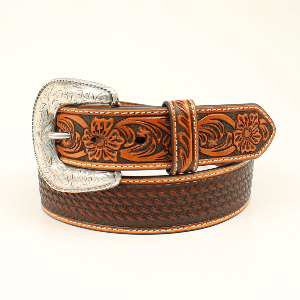 Ariat Men's Basket Weave Embossed Western Belt - Tan - Irvine Tack & Western Wear
