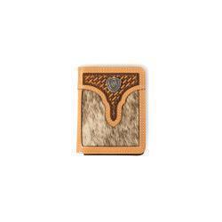 Ariat Men's Bifold Calf Hair Basket Weave Wallet- Natural