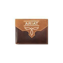 Ariat Men's Bifold Pass Case Boot Stitch Overlay Wallet- Brown