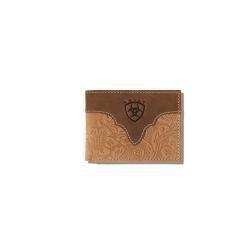 Ariat Men's Bifold Floral Embossed Wallet- Brown