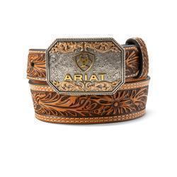 Ariat Boy's Floral Embossed Belt- Tan