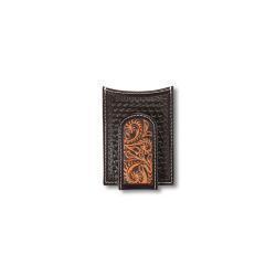 Ariat Cross Floral Filigree Card Case Money Clip- Medium Brown