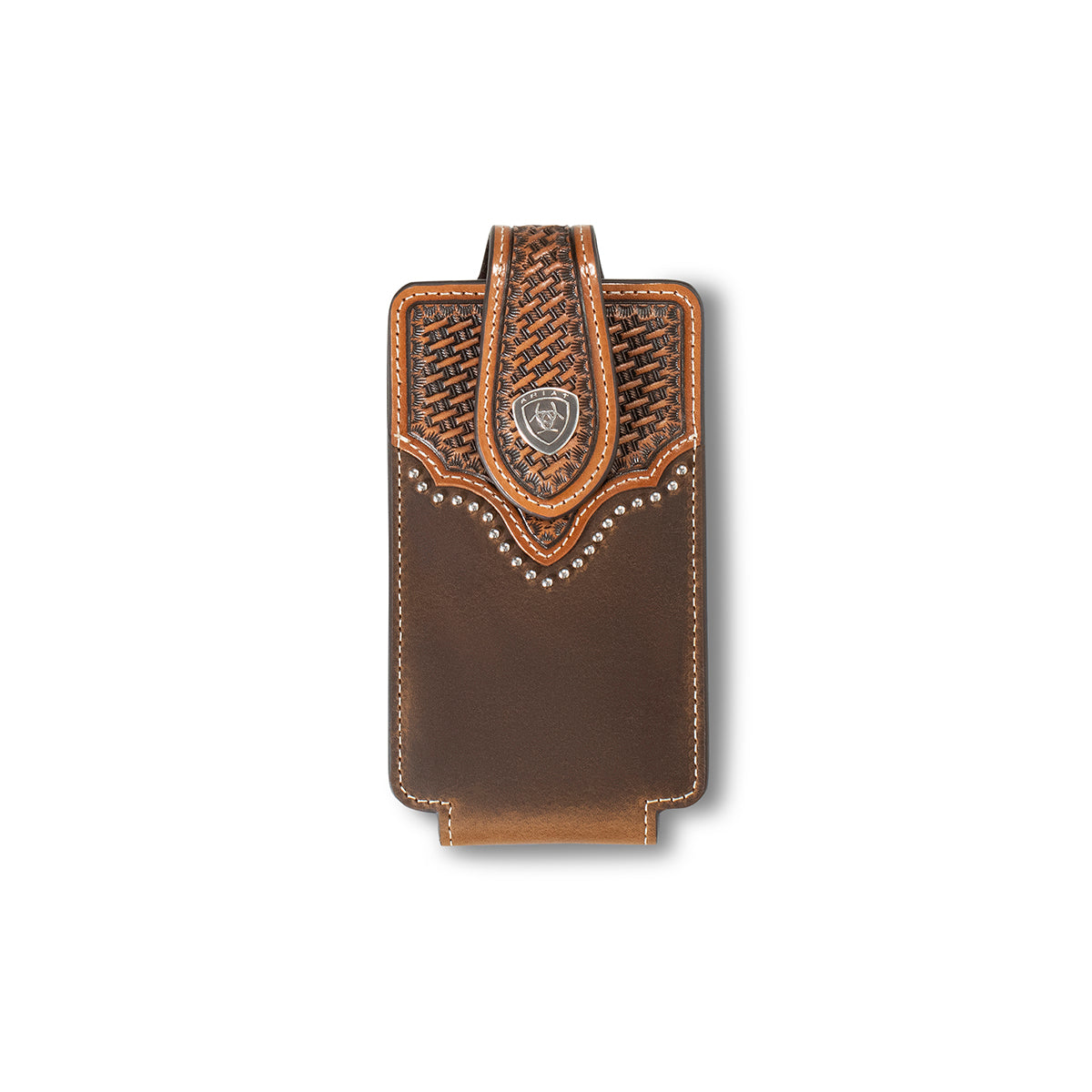 Ariat Leather Cell Phone Case - Brown Basketweave & Sunburst Embossing