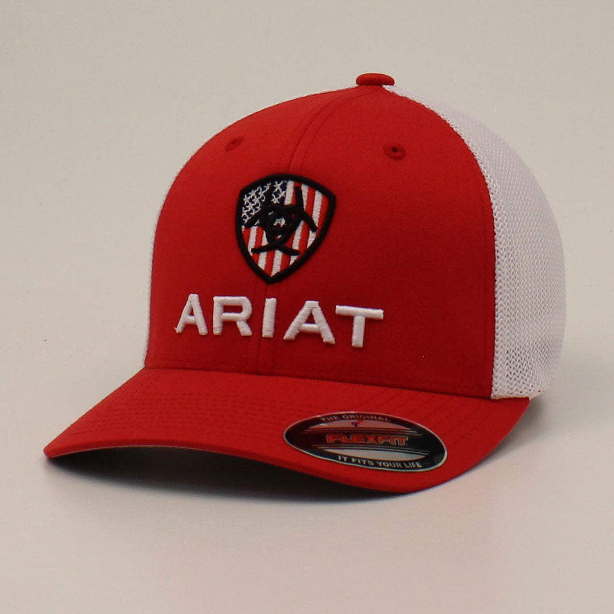 **Ariat Trucker Flexfit USA Shield Ball Cap - Red