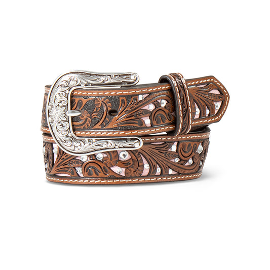 Ariat Girl's Scroll Filigree Crystal Underlay Belt - Pink