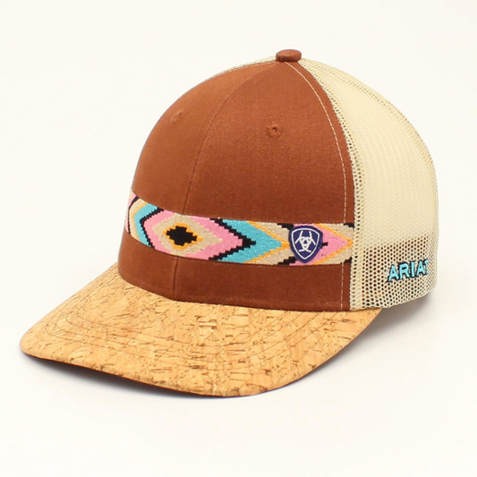 Ariat Women's Snapback Cap - Tan Aztec Cork w/ Logo