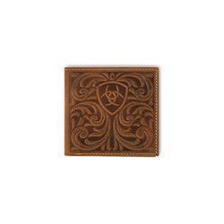 Ariat Men's Bifold Scrolling Embossed Wallet- Medium Brown