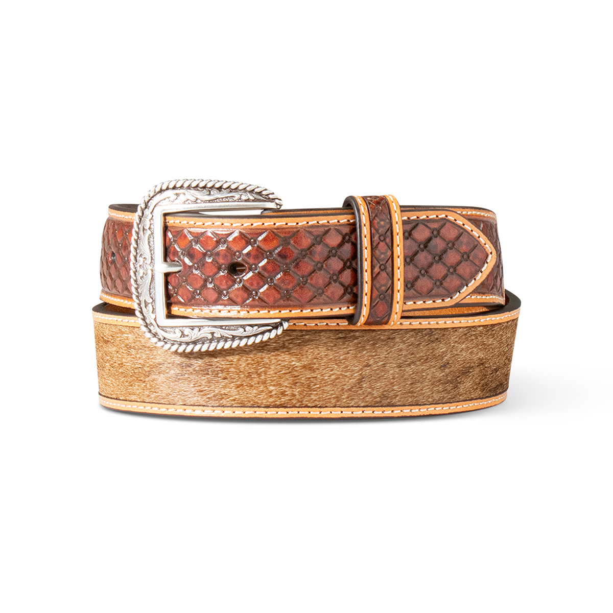 Ariat Men's Diamond Embossed Calf Hair Inlay Belt - Brown - Irvine Tack & Western Wear