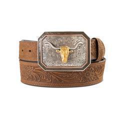 Ariat Men's Floral Embossed Belt- Medium Brown