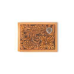 Ariat Men's Bifold Style Floral Embossed Logo Wallet- Natural