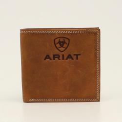 Ariat Men's Bifold Embossed Logo Wallet- Medium Brown