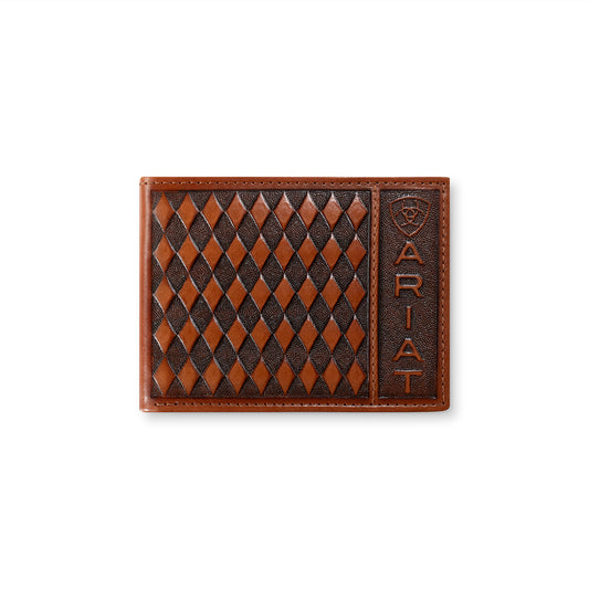 Ariat Men's Bifold Diamond Embossed Wallet- Brown