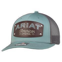 Ariat Men's Faux Leather Patch Cap- Blue Grey