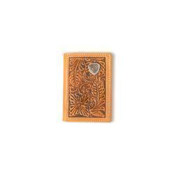 Ariat Men's Trifold Style Floral Embossed Ariat Logo Wallet- Natural