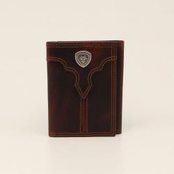 Ariat Men's Rodeo Center Trifold Shield Wallet- Brown