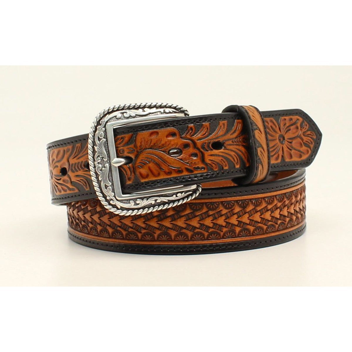 Ariat Men's Arrowhead Basketweave Belt - Black/Tan