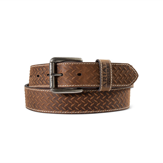 Ariat Men's Work Diamond Plate Belt- Medium Brown