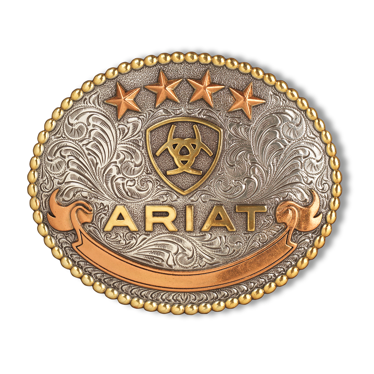 Ariat Oval Bead Edge Ariat Logo Buckle -Antique Silver/Gold
