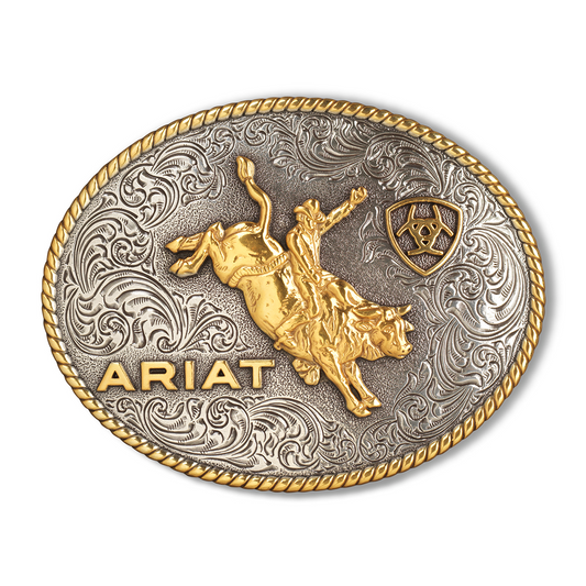 Ariat Oval Rope Edge Bullrider Buckle -  Antique Silver/Antique Gold