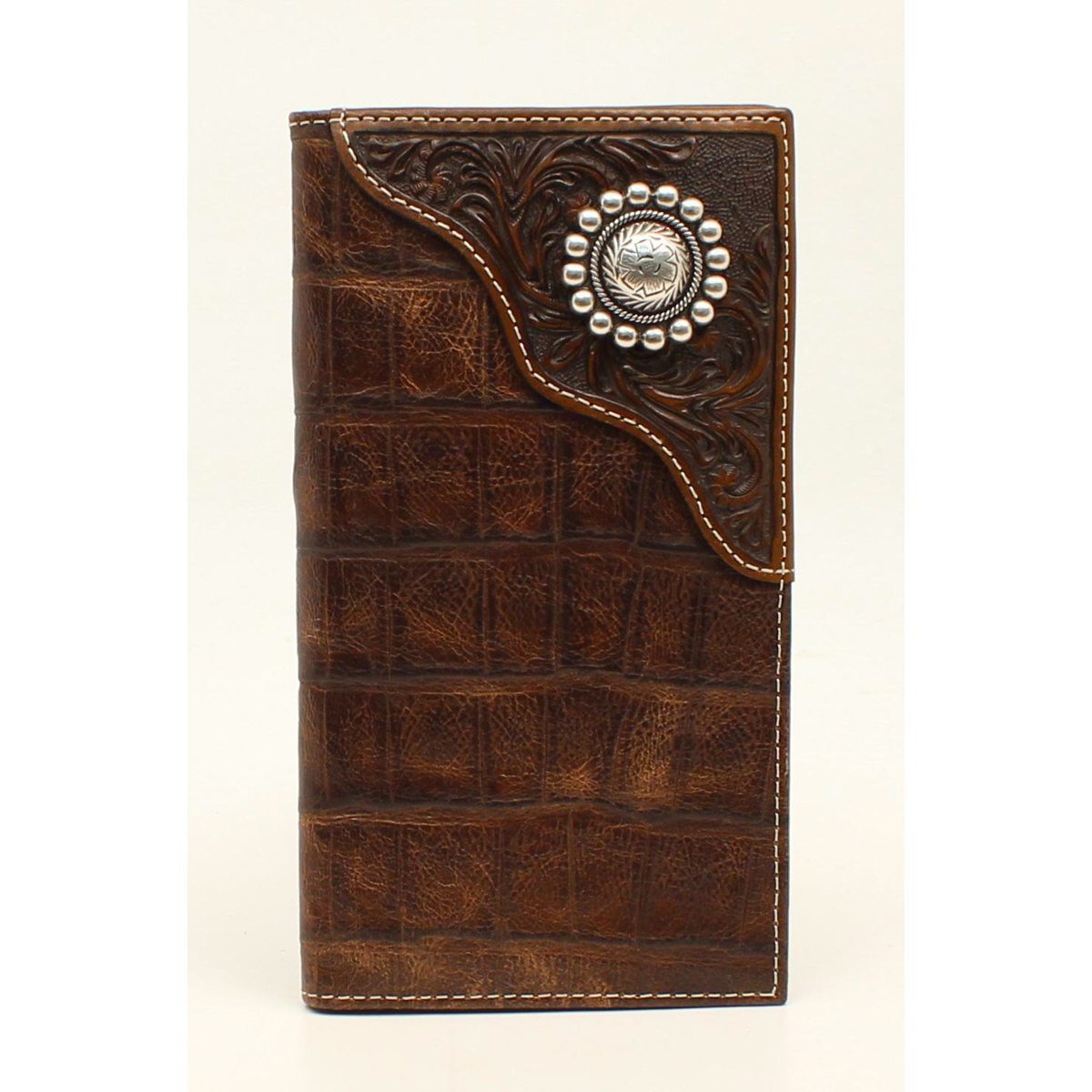 Ariat Rodeo Crocodile Wallet - Brown w/Round Concho