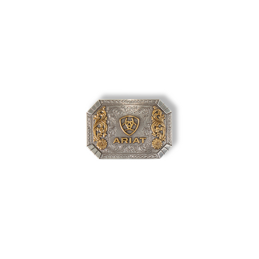Ariat Rectangle Floral Emblem Buckle - Antique Silver