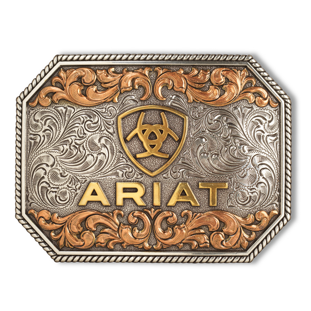 Ariat Rectangle Buckle - Raised Logo Antique Silver &amp; Antique Gold