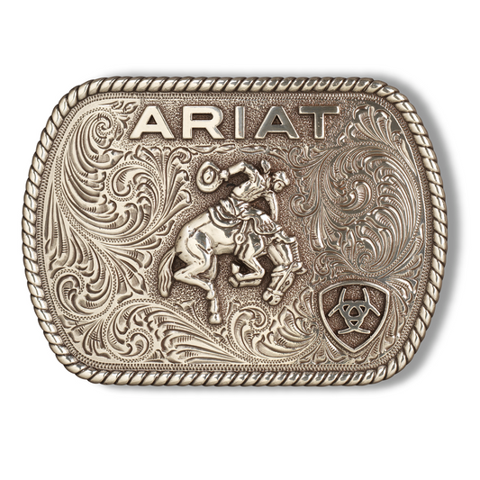 Ariat Rectangle Vintage Saddle Bronc Buckle - Antique Silver